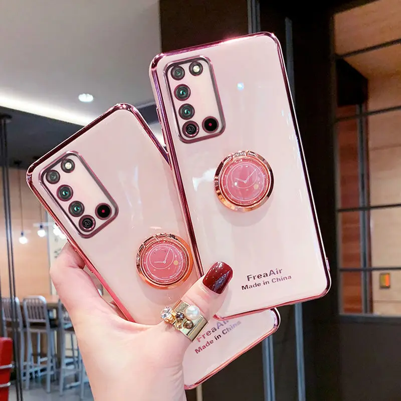 6D Electroplated Phone Case For Huawei Honor  X10 Max Soft TPU Silicone Back Ring Holder Cover honor x10 Capa cases