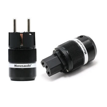 

Monosaudio E100R/F100R Pure Copper Rhodium Plated Schuko EU Power Plug European Male connector+IEC Female Connector Plug
