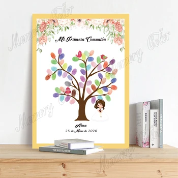 

Personalized Mi Primera Comunion Fingerprint Signature Guest Book With Blonde Angel,Gift For First Holy Communion Baptism
