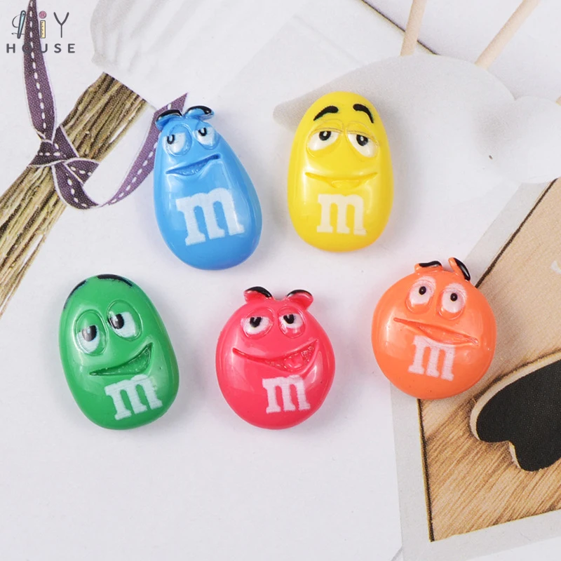 

10/20/30Pcs Cute Expression M Candy Bean Flatback Planar Resin Color DIY Craft Supplies Phone Shell Decor Material Resin Arts