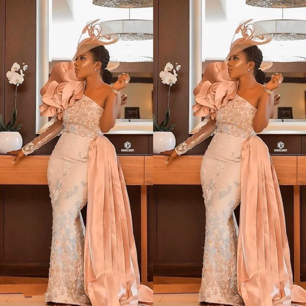 Арабское Aso Ebi кружевное Расшитое бисером сексуальное вечернее платье на одно плечо, платье русалки для выпускного вечера, недорогое вечернее платье