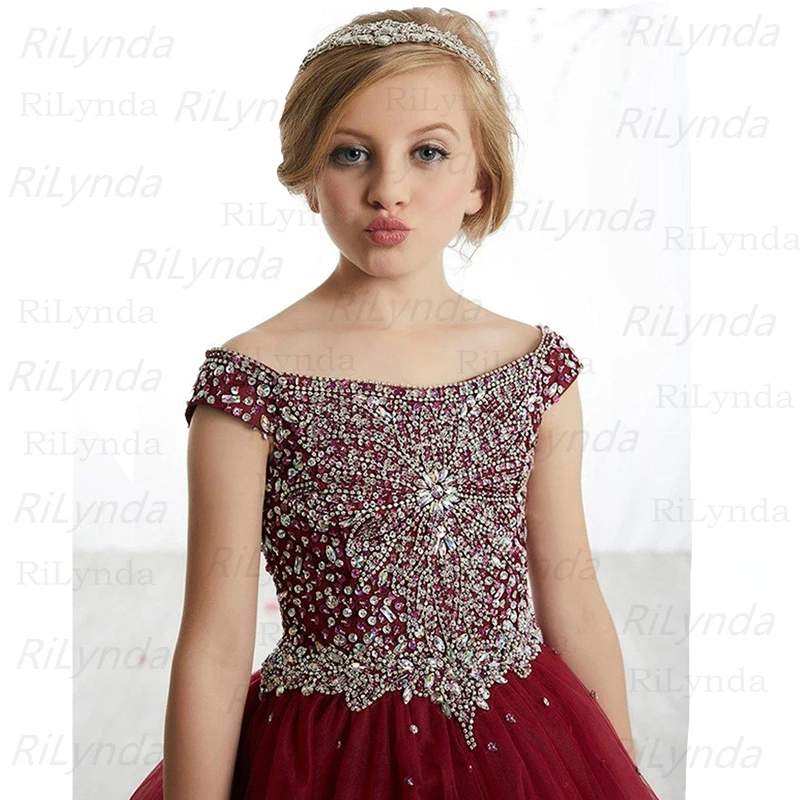 Crystal Girl Communion Dress Ball Gown Kids Formal Wear Flower Girls Dresses for Wedding - Elegant Beads Sequins Girls Pageant Dress image 4