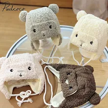 Для новорожденных, для маленьких мальчиков и девочек, теплая зимне наушники шапка из шерсти для девочек и мальчиков, подшитая Зимняя Теплая Лыжная шапка для детей от 4 до 12 месяцев