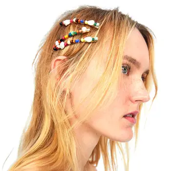 

Fashion Handmade Braided Colorful Wood Beads Hairpin Women Imitiation Pearl Boho Hair Clips Hair Accessories for Girls Gift Hair
