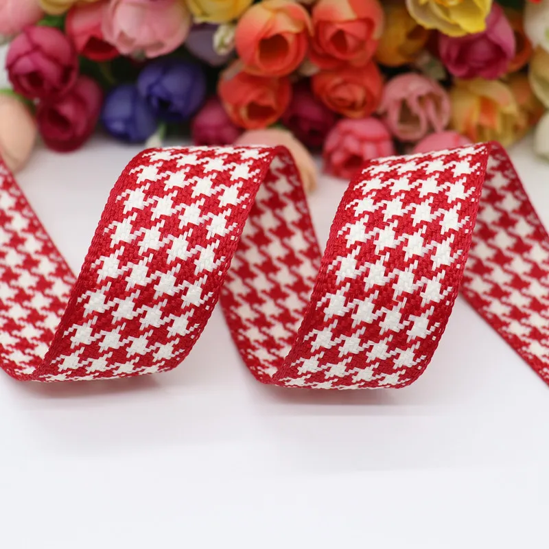Cotton Linen Lattice Printed Grosgrain Ribbons 5 yards 1" 25MM/1.5" 38MM For Hair Bows DIY Handmade Materials Y81103 ribbon decoration ribbon supplies grosgrain ribbon cotton ribbon sewing ribbon