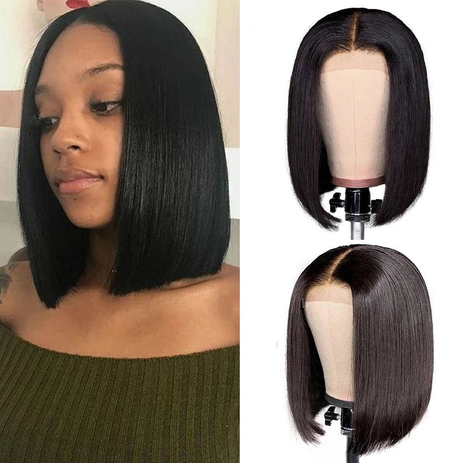 

Liddy 4x4 Short Bob Wigs Straight Brazilian Lace Front Human Hair Wigs 100% Human Hair Wigs Natural Color Non-remy Wigs