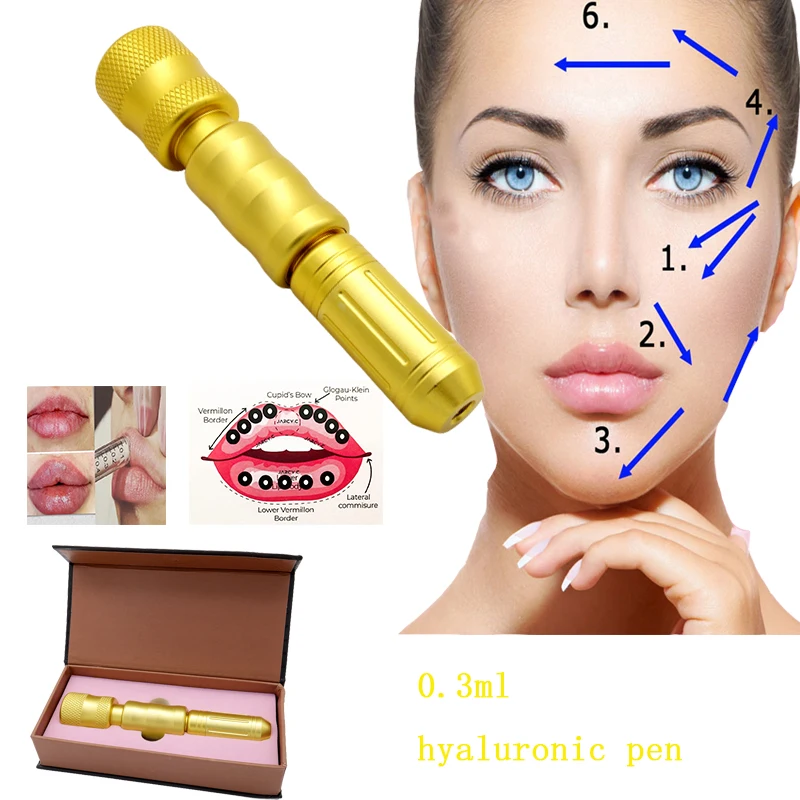 

Rotating acid injection pen hyaluronic pen 0.3ml gold atomizer gun hialuron pen face lip filler injector Noninvasive Nebulizer