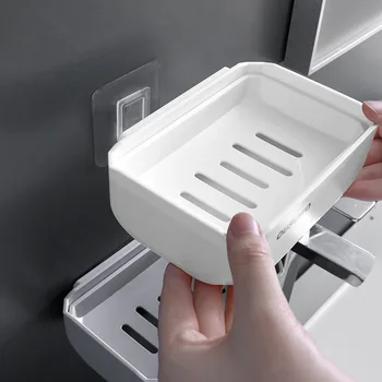 

Bathroom Accessories White Soap Box Plastic Soap Dish Creative Double Draining Soap Holder Plastic Containers With Drain