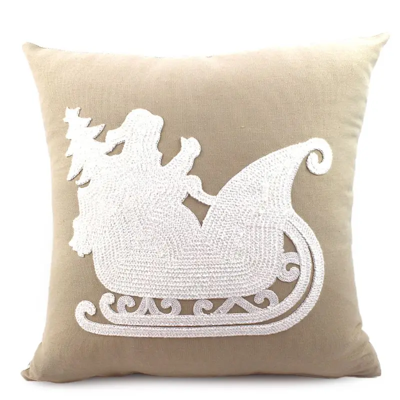Christmas Patterns Pillow Case Cotton Embroidered Cushion Cover Festival Decor 634E