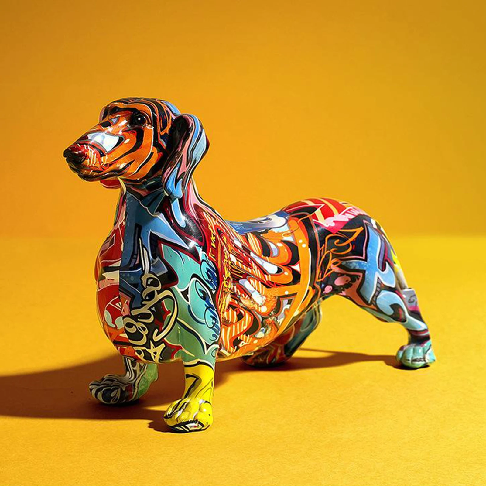 Graffiti Dachshund Sausage Dog Figurine Sculpture Statue Resin Craft Decoration