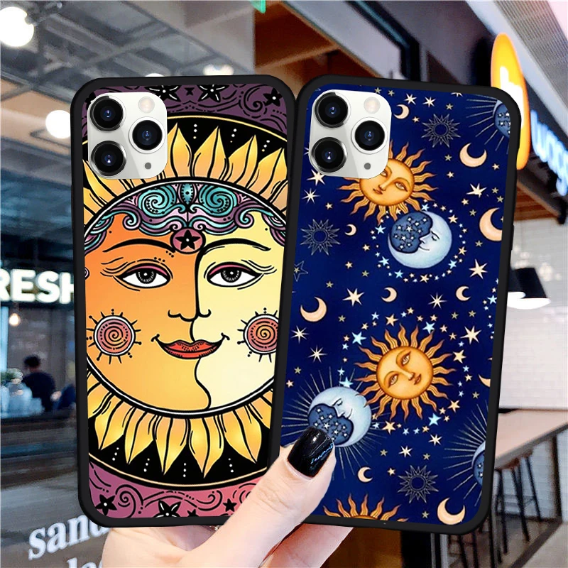 GYKZ Fashion Sun Moon Face Phone Case For iPhone 7 11 Pro XS MAX SE 2020 XR X 8 6Plus Planet Star Silicone Hard Cover Fundas Bag | Мобильные