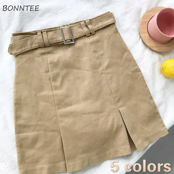 

Skirts Women Mini A-Line High Waist Solid Sashes Casual Korean Style Office Lady Elegant Vintage Streetwear All-match Womens New