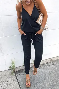 

2020 Fashion Women Jumpsuit V-Neck Sleeveless Spaghetti Strap Casual Jumpsuit Romper Streetwear Pants