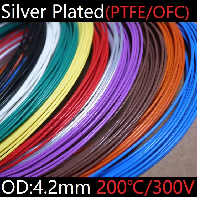 

PTFE Silver Plated Wire OD 4.2mm Insulated High Temperature Soft Electron Cable OFC Copper DIY Headphone Singal Line Colorful