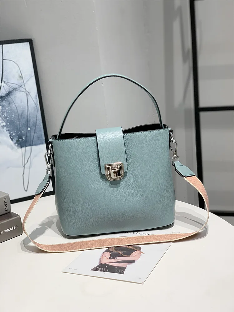 

Genuine Leather Handbags 2021 New Large-capacity Bucket Bag Fashion Cowhide Portable Messenger Bag Ladies Shoulder Bag