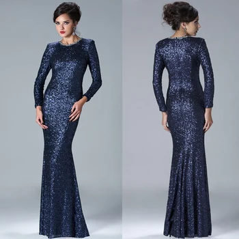 

célébrité robes 2021 Navy Blue Fashionable Sequin Long Party Formal mermaid dubai Long Sleeve Mother Of The Bride Dresses