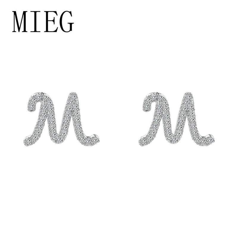 MIEG бренд A до Z 26 Алфавит буквы CZ цирконий кристалл серьги гвоздики для женщин, девушек, детей персонализированные массивные ювелирные изделия