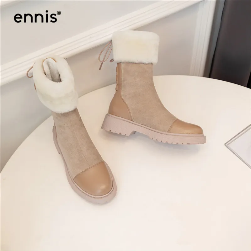 ENNIS/теплые зимние сапоги; женские зимние сапоги на меху; узкие сапоги из искусственной замши на платформе; обувь из плюша с кружевом сзади; модная кожаная обувь черного цвета; A9372