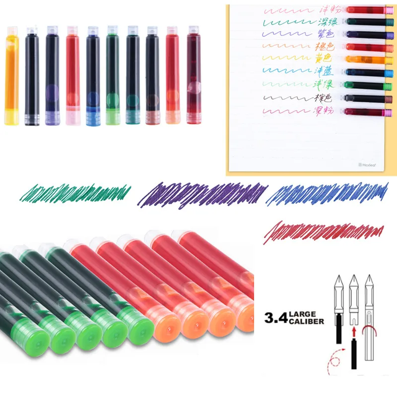 10PCS Universal Ink Sac Disposable Fountain Pen Refills Black Red Ink Cartridge Refills School Office Supplies