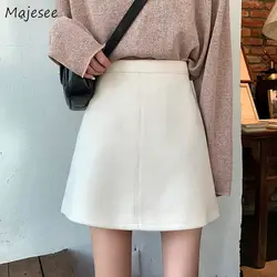 Женская мини-юбка Kawaii, одноцветная, универсальная, простая, Harajuku, корейская мода, высокая талия, юбки для женщин, s, а-силуэт, женская уличная