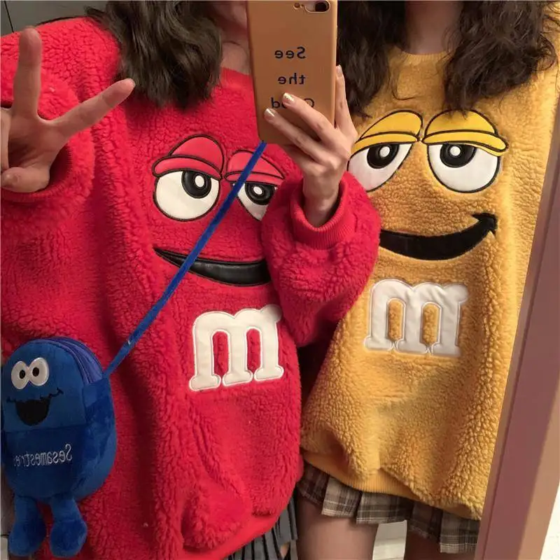 NiceMix Модные свободные толстовки для девочек Kawaii, шикарный женский топ, Женский Повседневный милый флисовый Топ с длинным рукавом и мультипликационным принтом