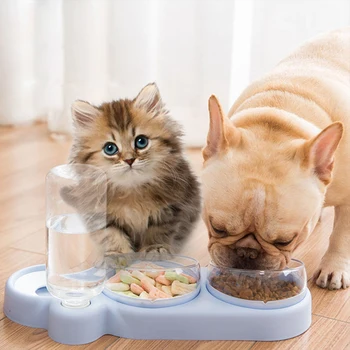 

Pet Bowl Automatic Feeder Dog Cat Food Bowl with Water Dispenser Double Bowl Drinking Raised Stand Dish Bowls with Pet Supplies