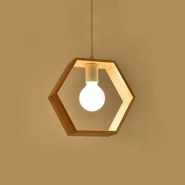 Modern Simple Wooden Pendant Lamp Hexagon Square Triangle Shape Wood Pendant Light For Study Coffee Shop Bar Kitchen Dining Room 2
