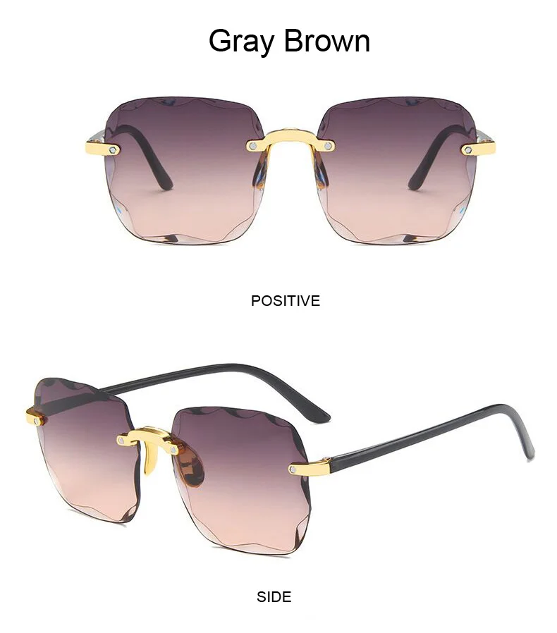 Retro Square Sunglasses For Women Designer Gradient Rimless Style_voghion.com