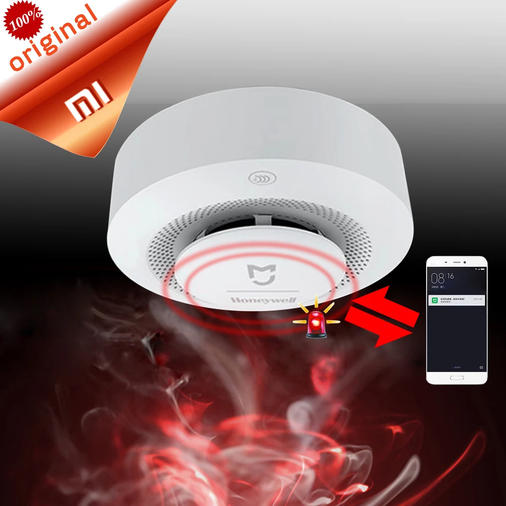 

Original Xiaomi Mijia Smart Fire Alarm Remote Control With Xiaomi Mi Gate way 2 Smart Home Guard Set Visual Alarm Notication