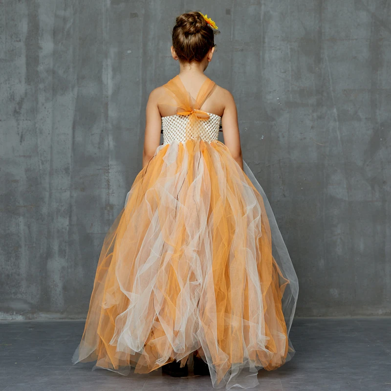 Autumn Scarecrow Girls Tutu Dress Set Kids Halloween Tulle Scare Crow Costume Fall Colored Flower Children Wedding Couture Dress (10)