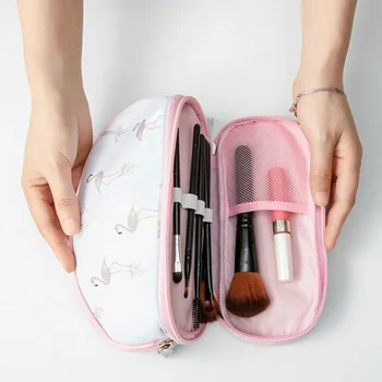 

Dihope 2019 Portable Flamingo Cosmetic Bag Double Layer Travel MakeUp Pouch Bags Circular Woman Make Up Bag Brush Organizer