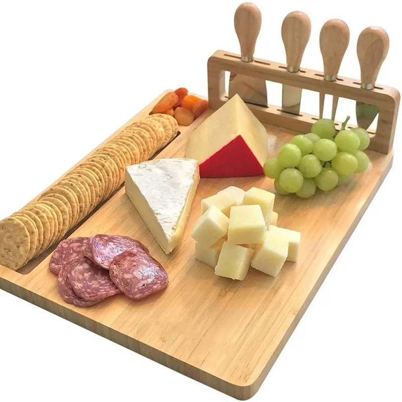 CHOP & STICK Cutting Board and Cheese Knife Set with Magnetic Knife Holder  - XXL 18'' x 12'' x 1'' inch Bamboo Charcuterie Board Set, Multifunctional