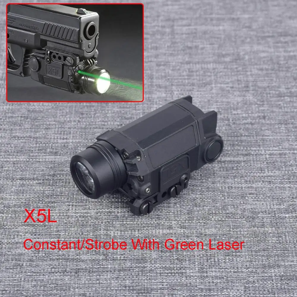 

2in1 X5L LED Flashlight Constant/Strobe White Light Combo Green Laser Sight Universal Handgun Mira Laser Pistola For Glock 17 19