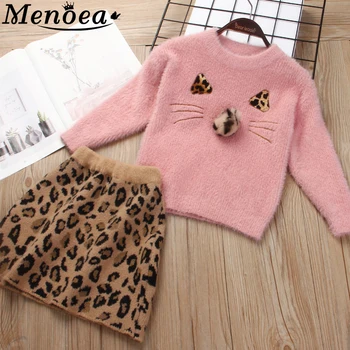 

Menoea Girls Dress Autumn Winter New Cute Outfits Children Clothing Party Dress Kids Girl Cartoon Sweater+ A-Line Leopard Dress