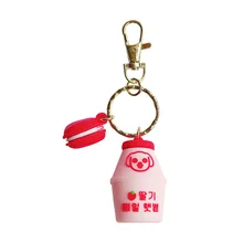 Korea Yogurt Bottle Keychain Kawaii Cartoon Girl Decoration Rubber Keyring Popular Bag Holder Gift Charm Jewelry Key Accessories