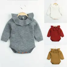 Комбинезон для новорожденных малышей; комбинезон для младенцев мальчиков девочек; трикотажный свитер; одежда с оборками; сезон осень-зима; Милая цельнокроеная одежда