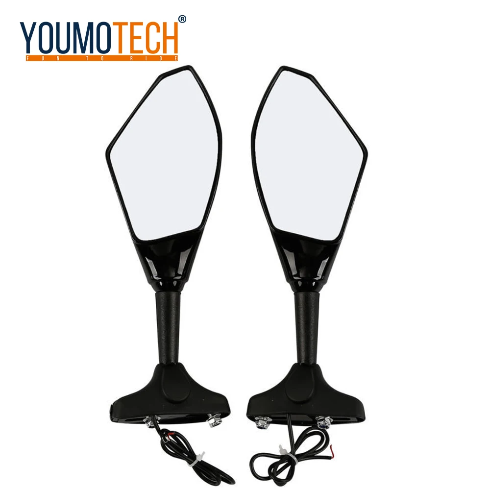 Motorcycle Rearview Side Mirrors With LED Turn Signal Integrated Indicator For Racing Bike Sport Bike