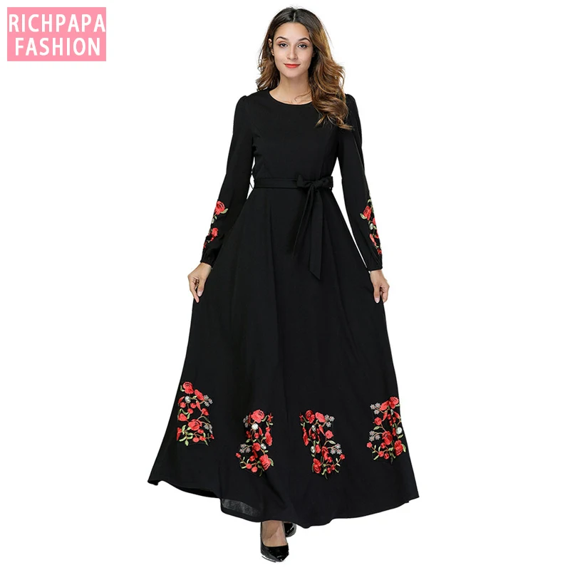 Черный Vestidos кафтан арабский абайя Дубай хиджаб мусульманское платье для женщин Elbise турецкая исламская одежда халат Musulmane Longue платья