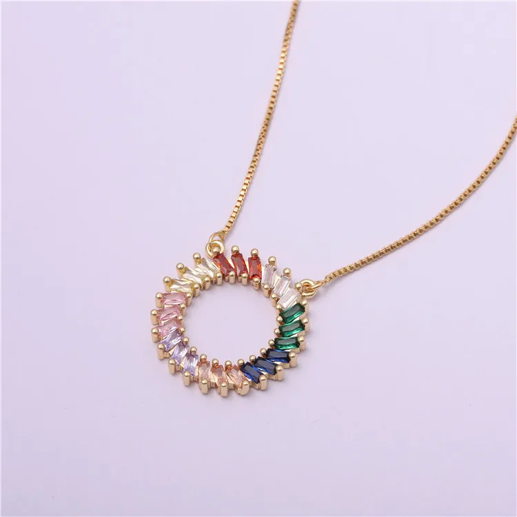 Радуга Zirkoon Ketting Mooie Charme пентаграмма пончик вешалка инкрустация Gekleurde Edelsteen Ketting Vrouwelijke Sieraden аксессуары