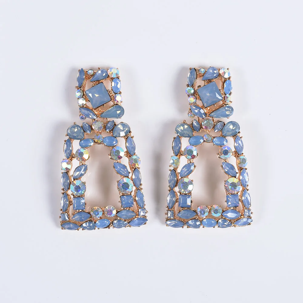 Фирменные серьги ZA, ювелирное изделие, женские роскошные серьги с кристаллами, женские Геометрические Квадратные длинные висячие серьги, женские свадебные серьги
