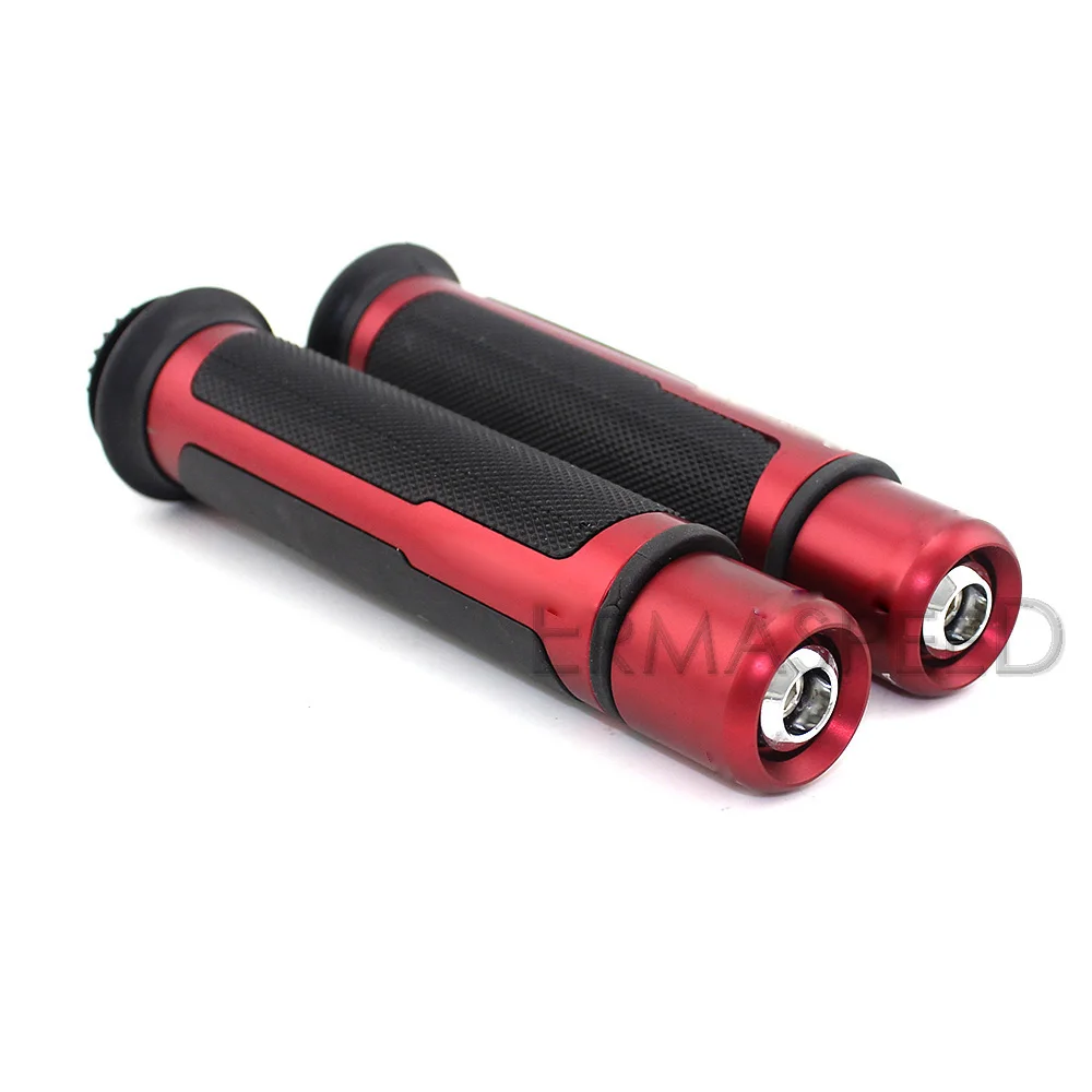 7/8 ''мотоциклетные резиновые ручки для руля с ЧПУ алюминиевые наконечники руля универсальные подходят для HONDA KAWASAKI YAMAHA KTM DUCATI - Цвет: Red