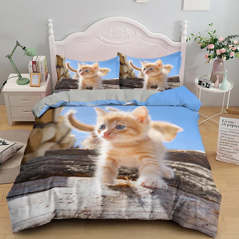 Bonito pouco gatinho capa de edredão fronha animal conjuntos cama para  crianças adulto rei rainha único gato gêmeo impresso colcha capas