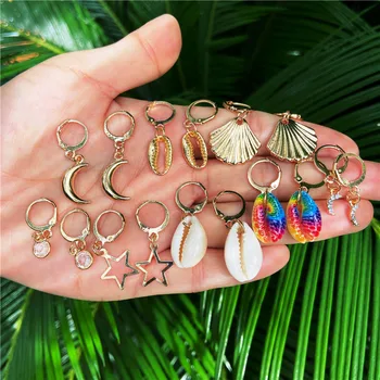 

2020 Boho Vintage Shell Earrings For Women Girl ,Mixed Eyes Cross Star Circle Geometric Earring Set ,Female Fashion Jewelry