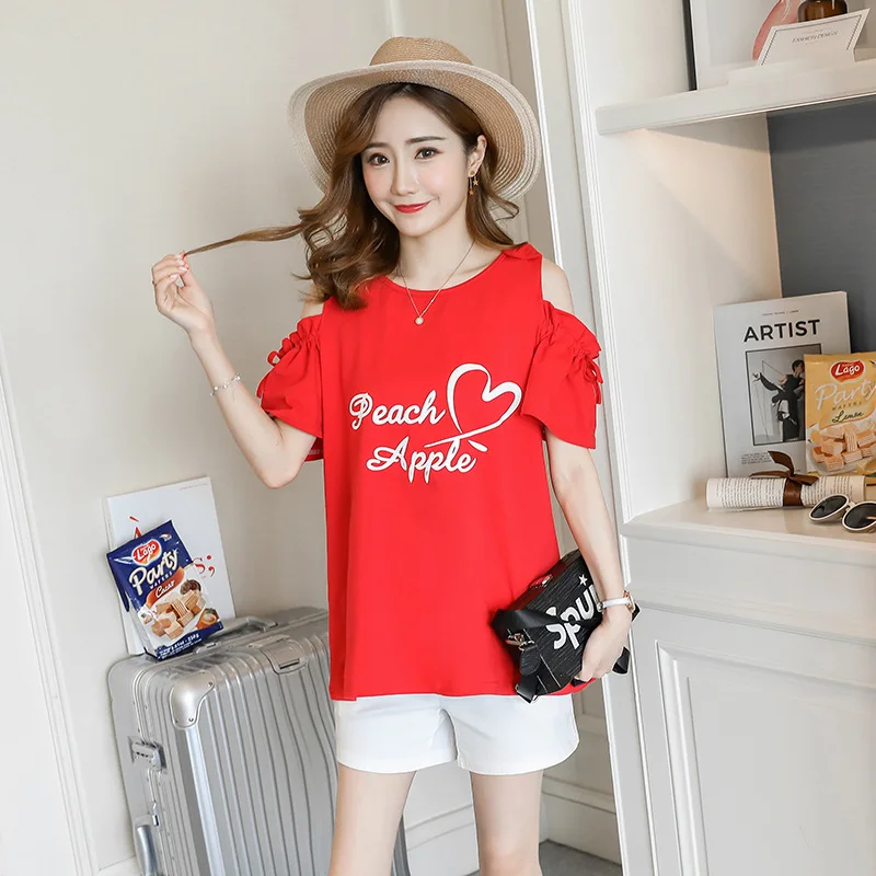 

2019 Pregnant Women Set Korean-style Hipster Casual Loose-Fit T-shirt + Abdominal Support Shorts Two-Piece Set