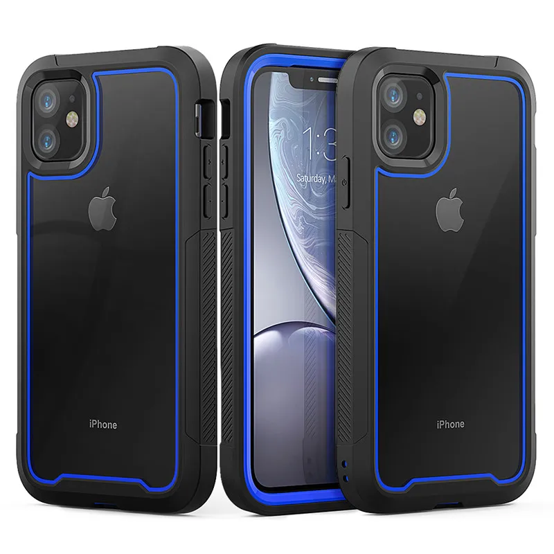Противоударный Броня чехол для телефона iPhone 11 прозрачный Гибридный ТПУ чехол для iPhone XR XS MAX 11 Pro Max XS 8 7Plus прозрачный чехол - Цвет: Синий