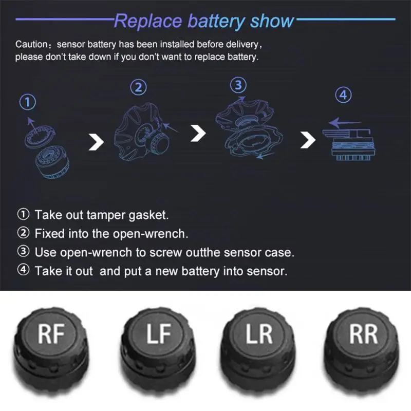 AN-05 Солнечная автомобильная система контроля давления в шинах TPMS с 4 датчиками