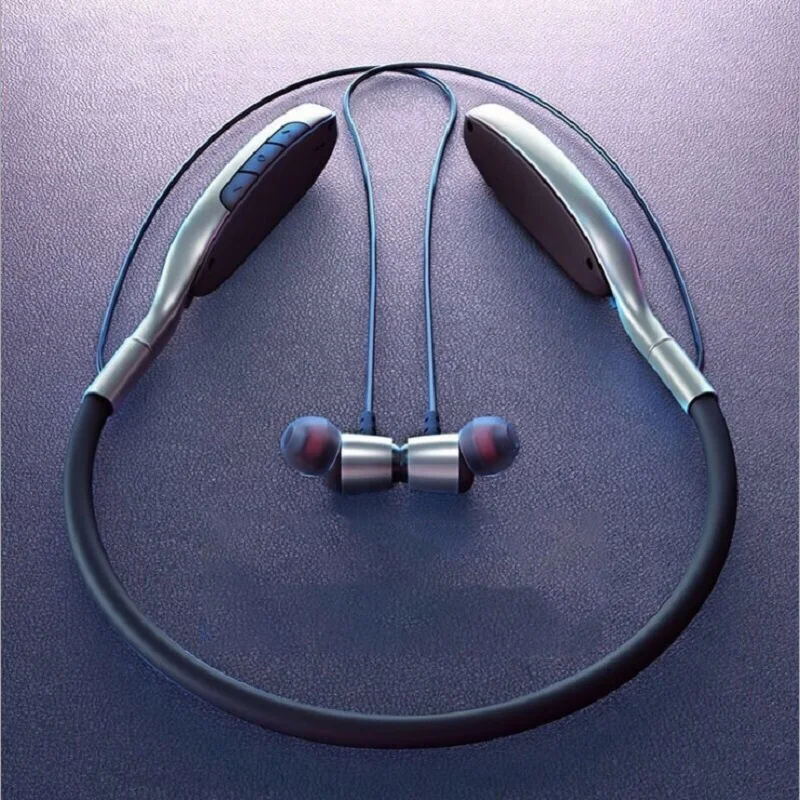Wireless Sports Earphone Bluetooth 5 0 Stereo Hanging Neck Metal Magnetic Headphone With Microphone Sweat Proof