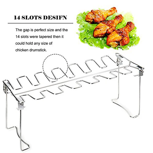 Rozsdamentes Acél Csirkeszárny Lábállvány Grilltartó Állvány Csepegtető Serpenyővel A Bbq Többcélú Csirkecomb Grill-Állványhoz - Image 6