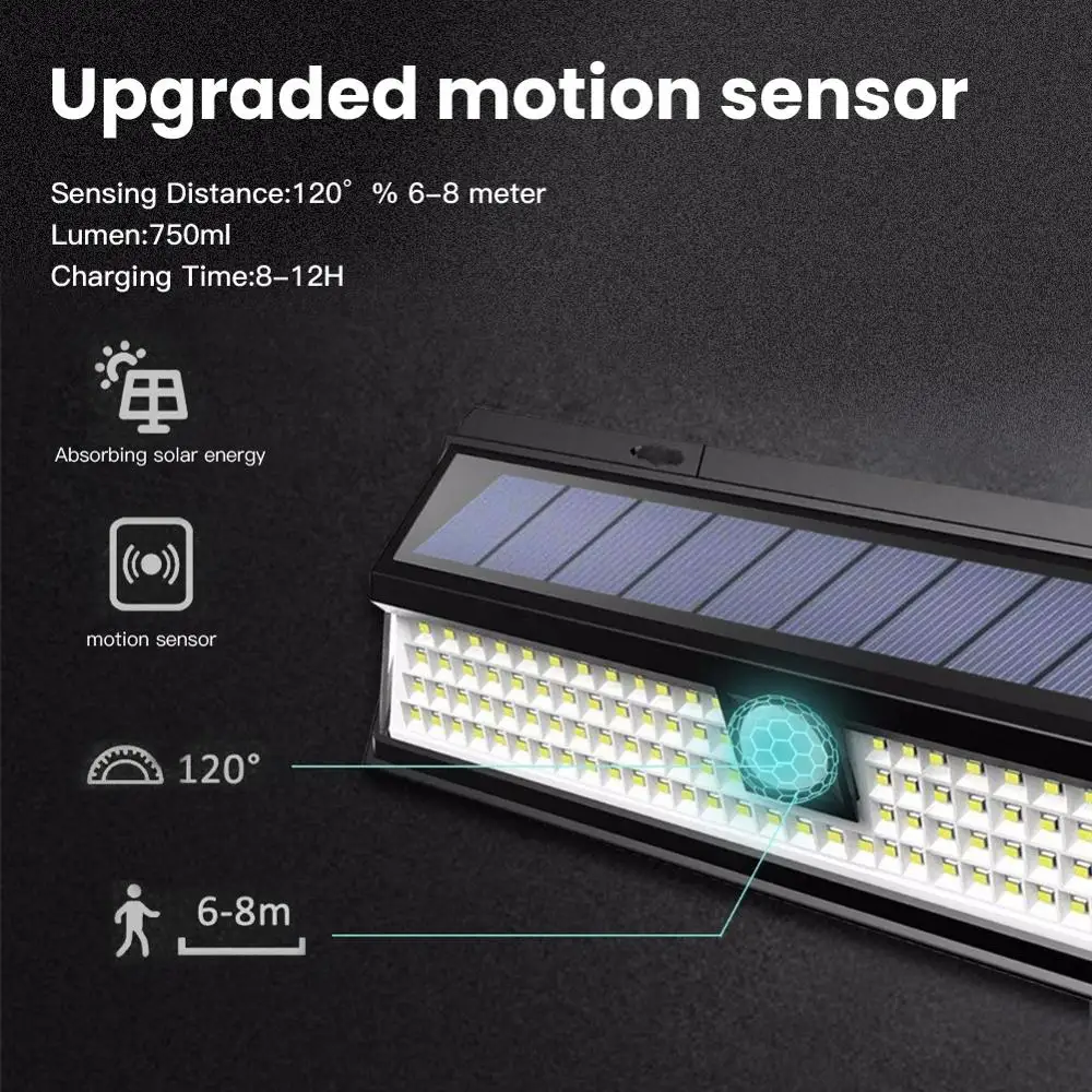 118LED Sunlight PIR Motion Sensor Led Solar Panel Outdoor Yard Lamp IP65 Waterproof Solar Garden Lights Emergency Security Light