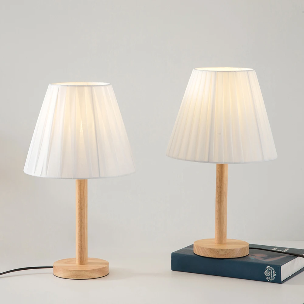 

Classic Modern Table Lamp Wood with Fabric Shade EU/US Plug Decoative Luminaria De Mesa Nordic Led Desk Lamp for Bedroom Reading